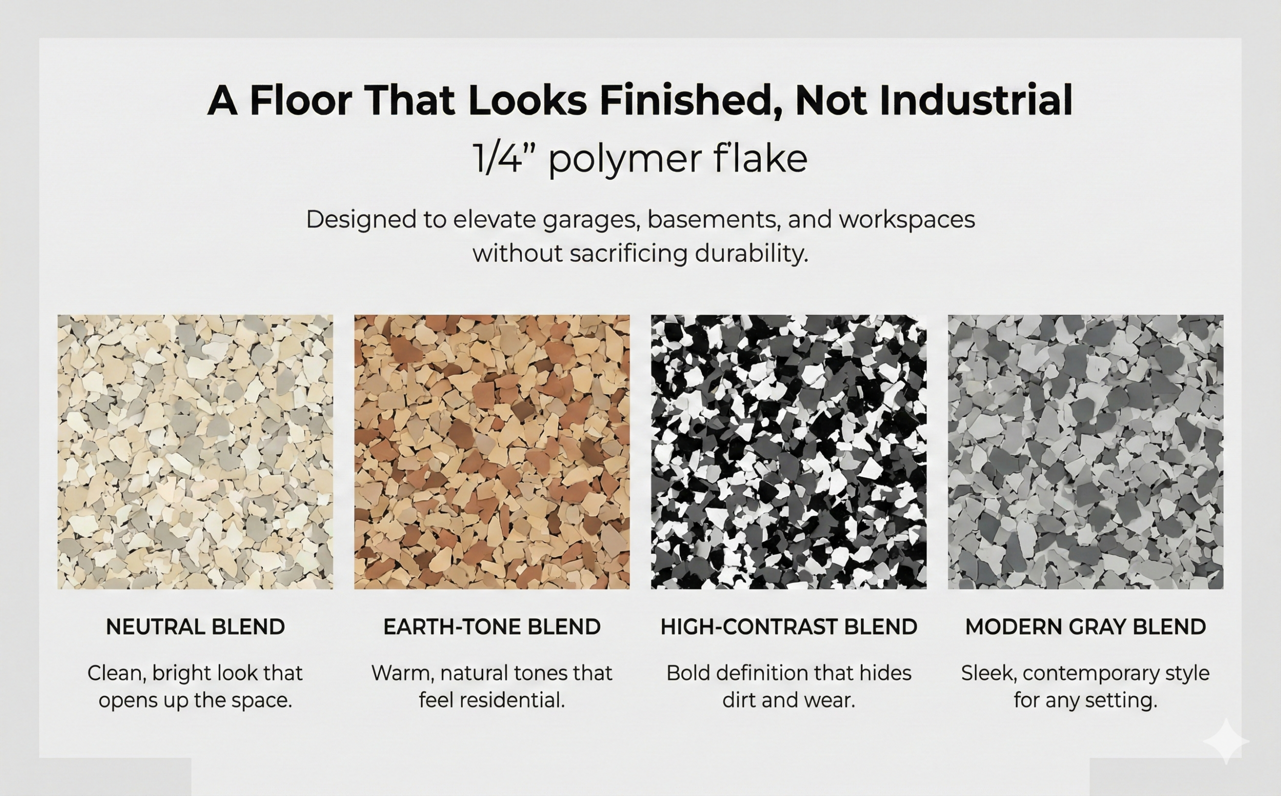 Professional-grade decorative flakes for architectural and commercial resinous flooring projects.